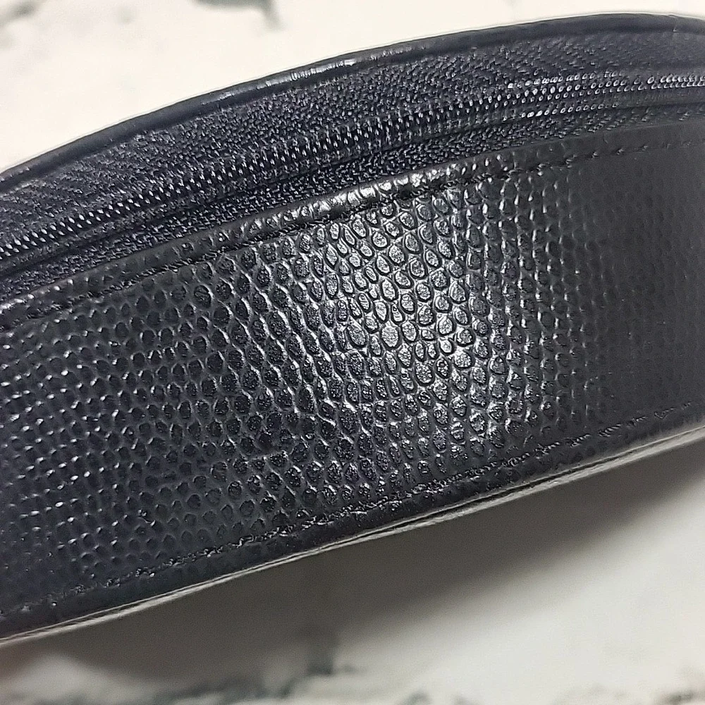 Vintage Travel Jewelry Box Zippered Case Black Embossed Snake Texture Semicircle